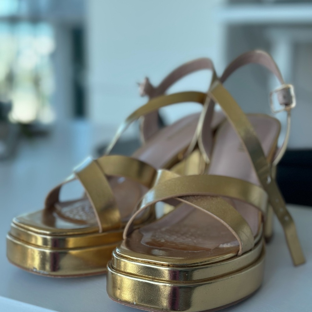 Gold Strappy Platform Heels
